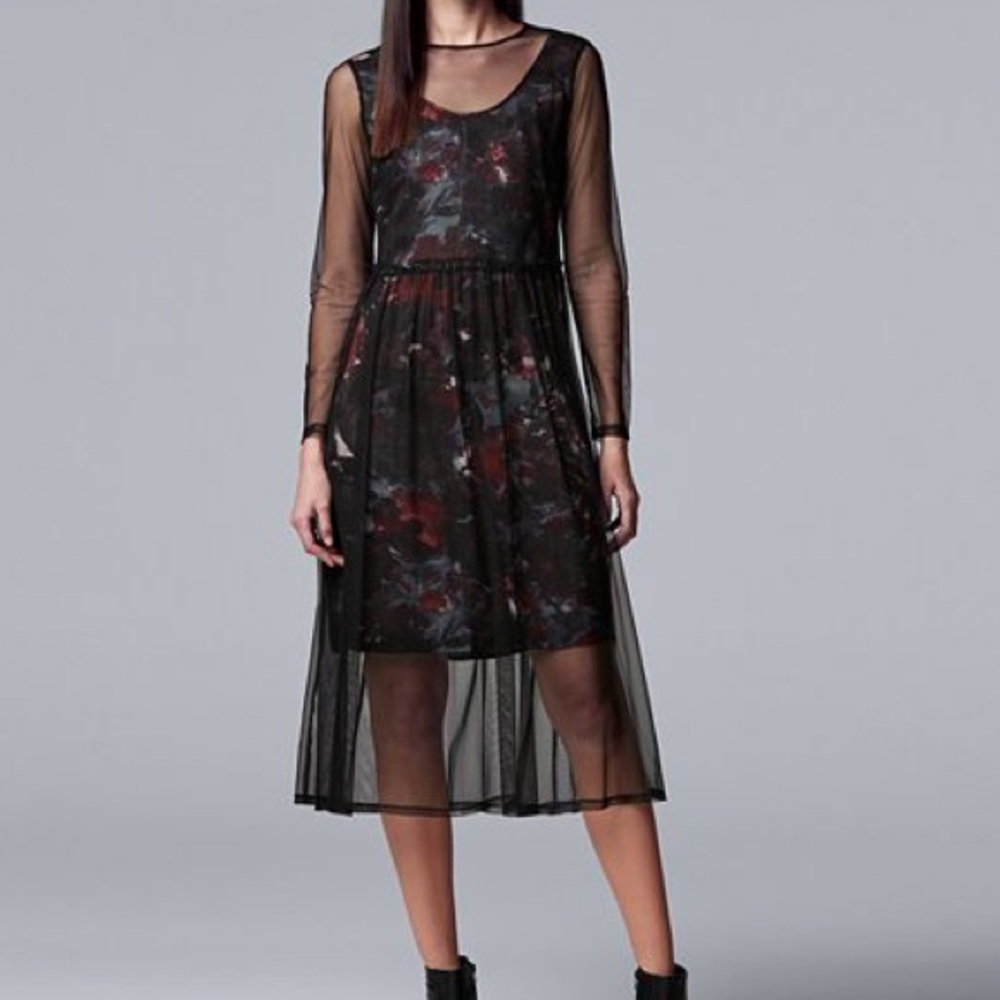 Simply Vera Wang Floral Mesh Overlay Dress